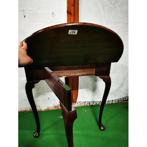 374 - George III period folding half moon tea table solid mahogany with fold out forth leg Queen Anne legs... 