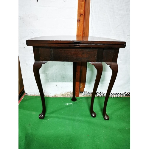 374 - George III period folding half moon tea table solid mahogany with fold out forth leg Queen Anne legs... 