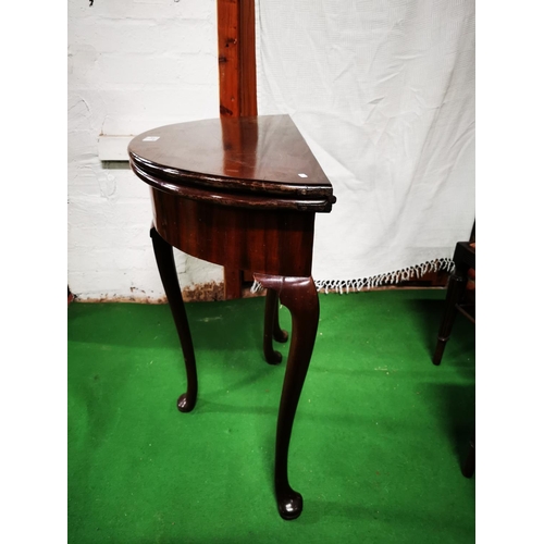 374 - George III period folding half moon tea table solid mahogany with fold out forth leg Queen Anne legs... 