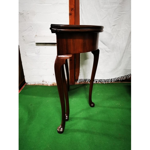 374 - George III period folding half moon tea table solid mahogany with fold out forth leg Queen Anne legs... 