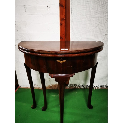 374 - George III period folding half moon tea table solid mahogany with fold out forth leg Queen Anne legs... 