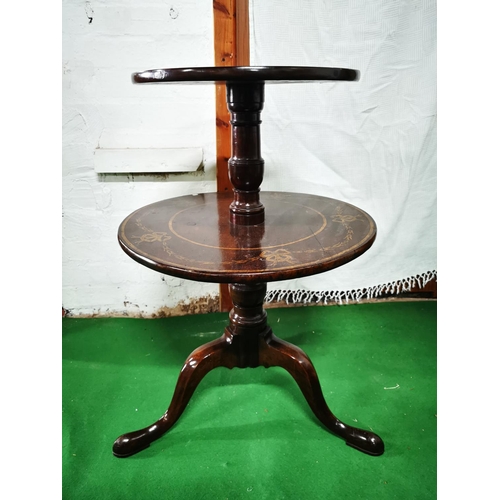 383 - Antique George III period fine quality inlaid mahogany dumb waiter 83cm high, 56cm diameter