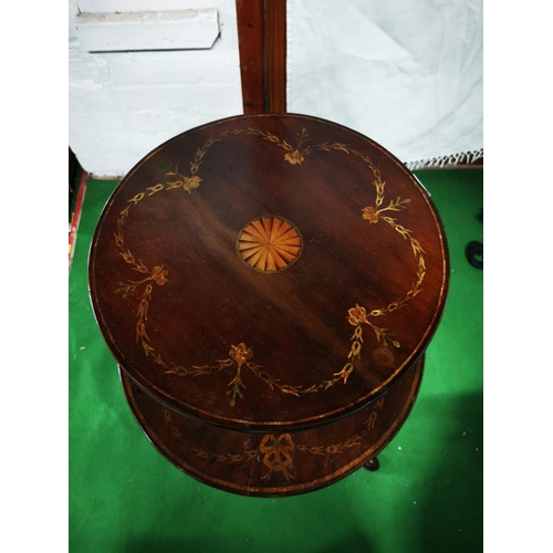 383 - Antique George III period fine quality inlaid mahogany dumb waiter 83cm high, 56cm diameter