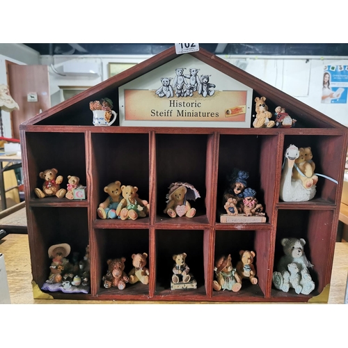 102 - Steiff miniatures display case containing a quantity of teddy bears by Enesco etc (not Steiff) three... 