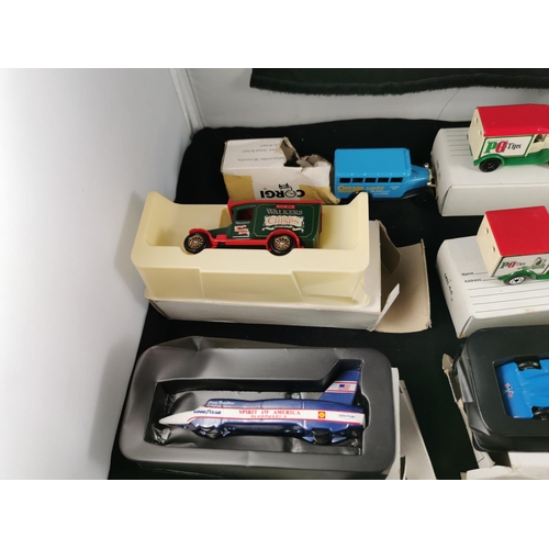 105 - Large quantity of boxed diecast cars by corgi and matchbox plus an Ertl fighter Jet a dinky 721 Junk... 