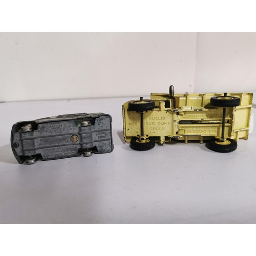 132 - Corgi smiths kKarrier van missing its tyres and a dinky 965 Euclid rear dump truck