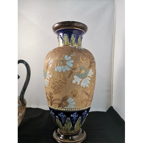 145 - Two antique Doulton Lambeth & Slater vase and jug, jug has had an old repair to the handle and vase ... 