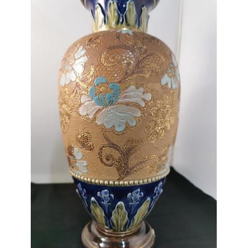 145 - Two antique Doulton Lambeth & Slater vase and jug, jug has had an old repair to the handle and vase ... 