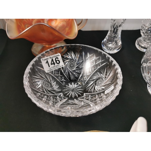 146 - four pieces of good quality crystal glassware inc a Thomas Webb bowl and four cups & saucers inc Roy... 