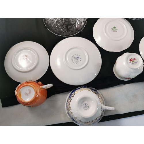 146 - four pieces of good quality crystal glassware inc a Thomas Webb bowl and four cups & saucers inc Roy... 