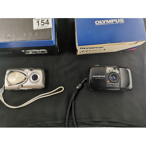 154 - Olympus MJU-1 35mm film camera boxed along with the updated version a boxed Olympus MJU 400 digital ... 