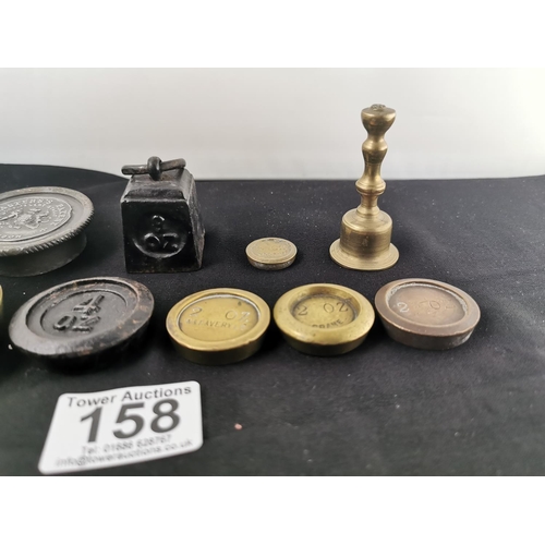 158 - Quantity of various weights inc a pewter T Masters lid for a pewter jug