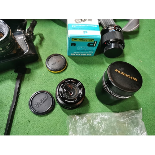 161 - Minolta X700 in case with instruction booklets comes with two extra Panagor lenses and includes Meca... 