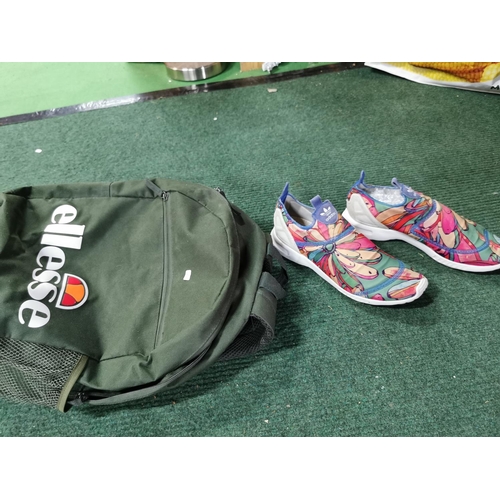 17 - Ellesse rucksack along with a pair of genuine Adidas  Torsion ladies trainers size 5.5