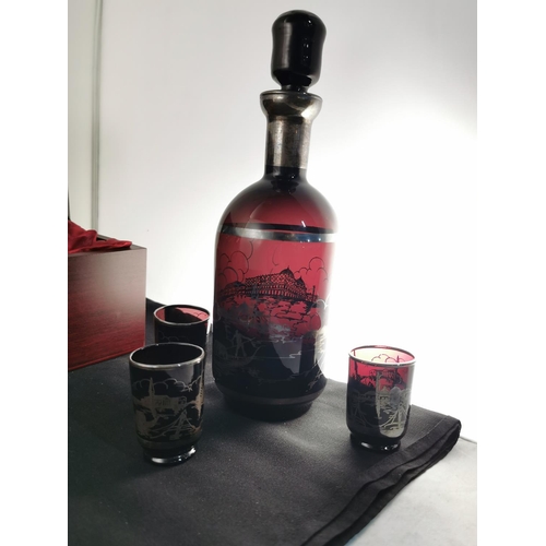 174 - Amethyst glass decanter and shot glass set