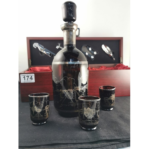 174 - Amethyst glass decanter and shot glass set