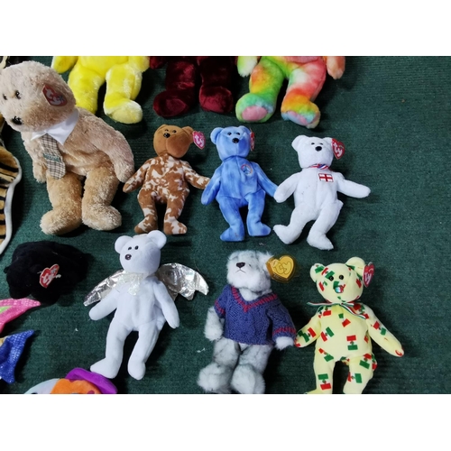 18 - Quantity of 20 TY Beanie Teddies inc four large ones along with a tiger pyjama case