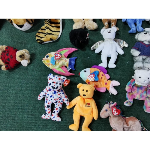 18 - Quantity of 20 TY Beanie Teddies inc four large ones along with a tiger pyjama case