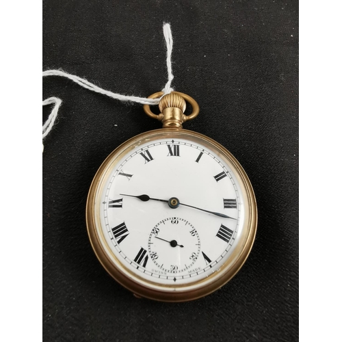 182 - Gold plated 10 year guarantee pocket watch in good clean working condition