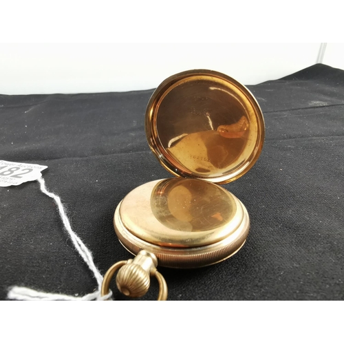 182 - Gold plated 10 year guarantee pocket watch in good clean working condition