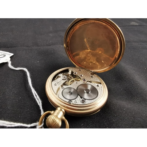 182 - Gold plated 10 year guarantee pocket watch in good clean working condition