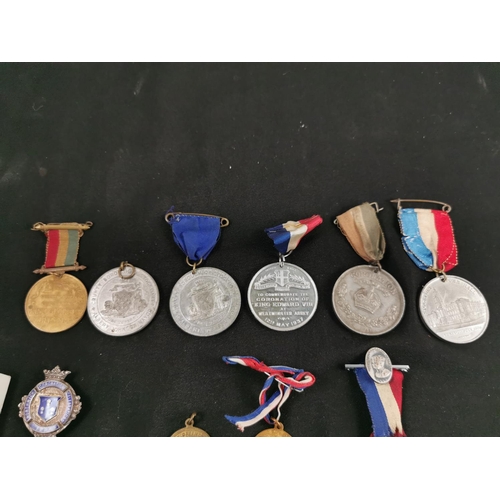 204 - Quantity of coronation medallions etc inc a hallmarked silver coronation medal, boxed British Legion... 