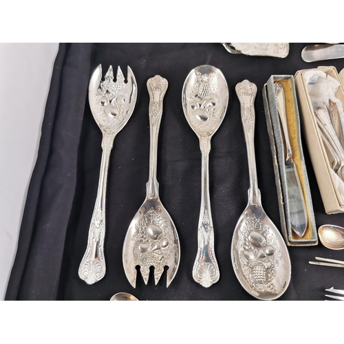 211 - Large quantity of various good quality vintage plated cutlery inc 4 piece berry serving set boxed te... 