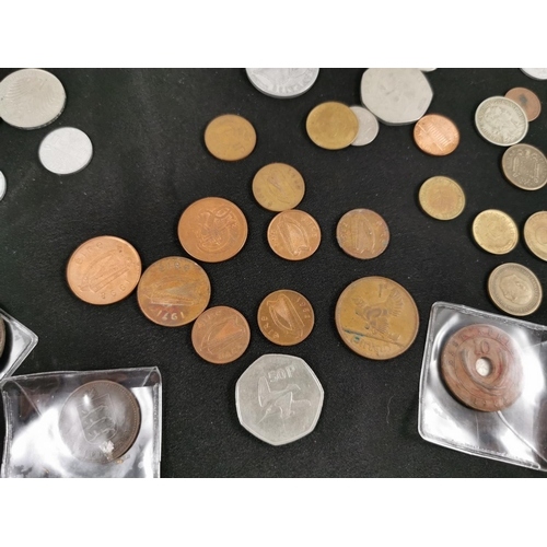 214 - Large quantity of various foreign coins inc Irish coins and 5 silver three pence's