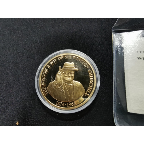 219 - Gold plated coin with COA wisdom and wit of Churchill