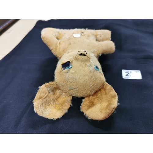 224 - Vintage teddy bear with a wood block insert on the belly with a hole may have had a pull string