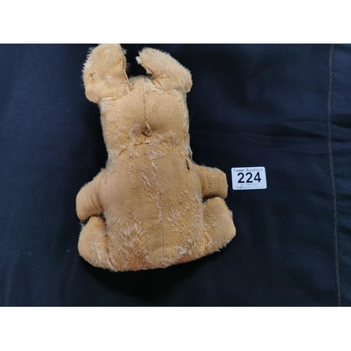 224 - Vintage teddy bear with a wood block insert on the belly with a hole may have had a pull string