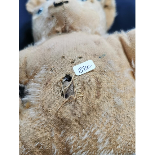 224 - Vintage teddy bear with a wood block insert on the belly with a hole may have had a pull string