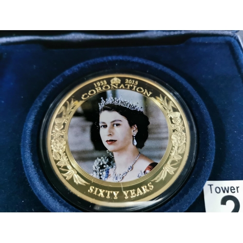 231 - Coronation Jubilee 2013 65mm 24ct gold plated coin with a portrait of H.M. Queen Elizabeth II to the... 