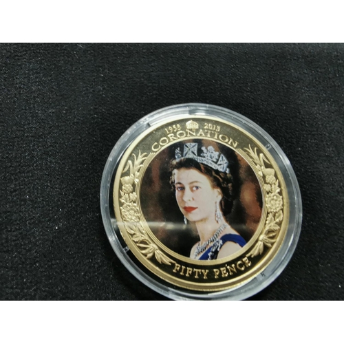 234 - Queen Elizabeth coronation gold plated 50 pence coin 2013 Bailiwick of Jersey with a portrait of Que... 