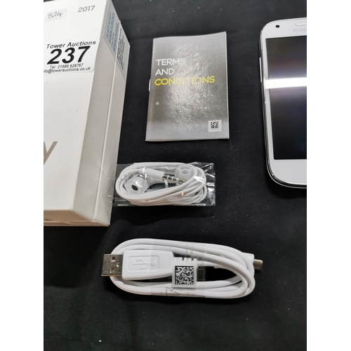 237 - Boxed Samsung Galaxy A3 mobile phone in hardly used condition been factory reset has a charging cabl... 