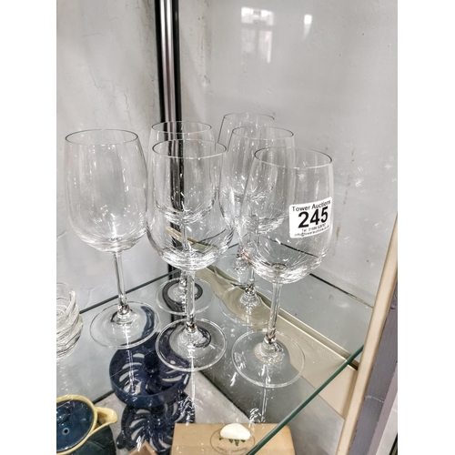 245 - Quantity of crystal glassware inc 5 whiskey tumblers three etched thistle glasses 6 large wine glass... 