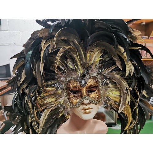 256 - Ornate heavily feathered masquerade mask display not included by La Maschera Del Galeone