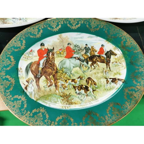 261 - 4 Wedgwood oval hunting scene plates along with two other hunting scene plates