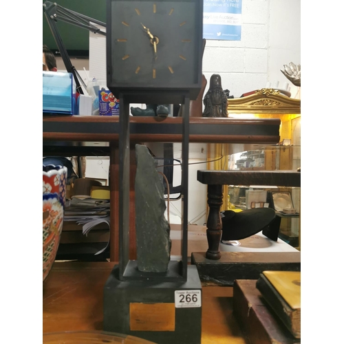 266 - Vintage tall slate clock presentation clock 1973, height of 52.5cm 14cm wide 9cm deep