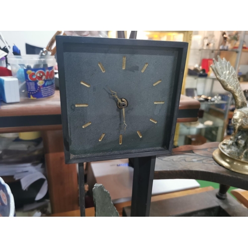 266 - Vintage tall slate clock presentation clock 1973, height of 52.5cm 14cm wide 9cm deep