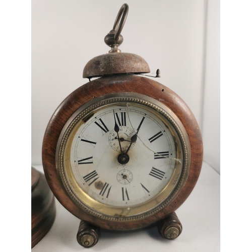 269 - Baymaster mahogany cased barometer along with an antique oversized oak cased alarm clock by Junghans