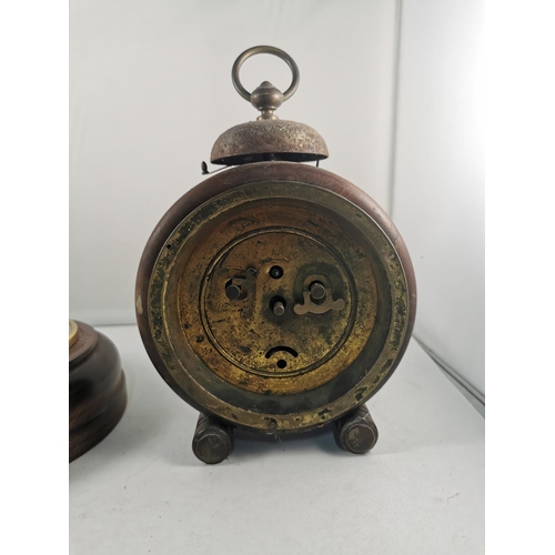 269 - Baymaster mahogany cased barometer along with an antique oversized oak cased alarm clock by Junghans