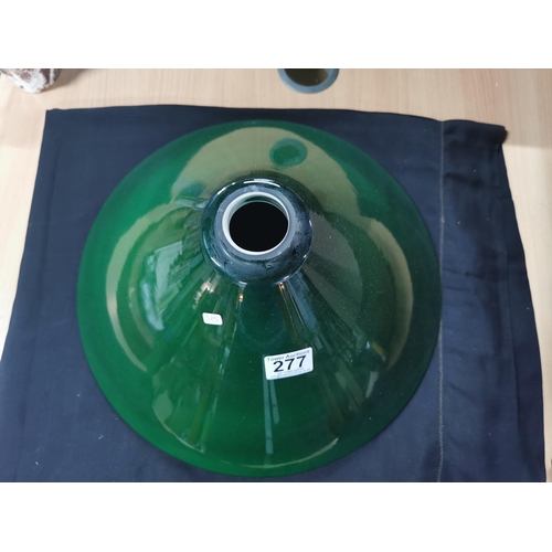 277 - Vintage large green glass coolio lamp shade, diameter of 39cm with a height of 19.5cm