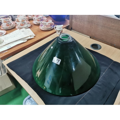 277 - Vintage large green glass coolio lamp shade, diameter of 39cm with a height of 19.5cm