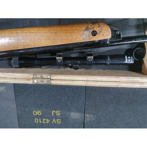 288 - Vintage BSA Meteor .22 air rifle with an Apollo 4x20 scope and a tin of .22 pellets in a good qualit... 