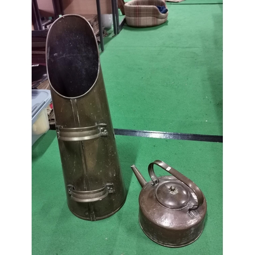 296 - Brass coal scuttle and a copper kettle