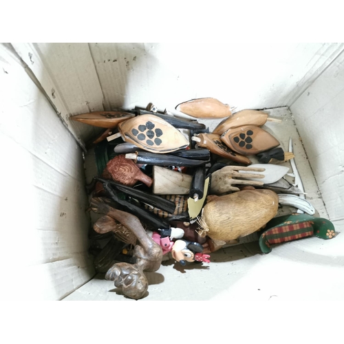 304 - Large box containing a job lot of wooden animal masks / models most are A/F lots of loose parts in t... 