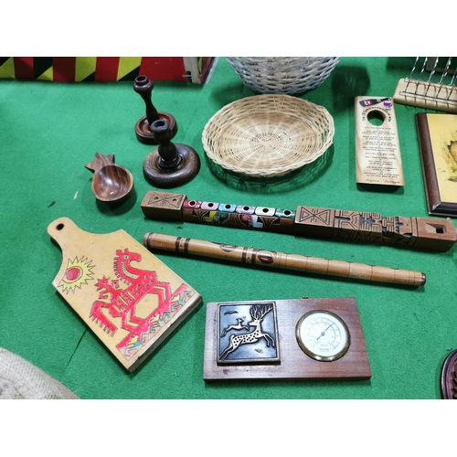 310 - Box full of treen items inc antique carved relief