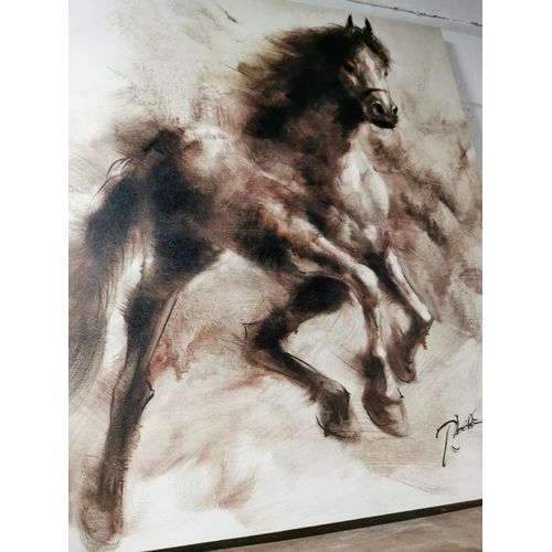 318 - Very large canvas of a horse scene signed 111cm by 90cm