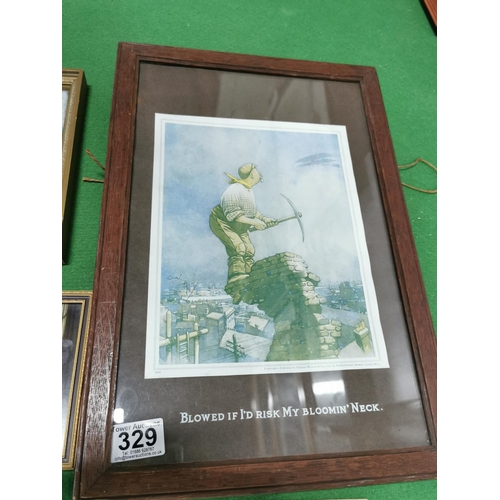 329 - Quantity of pictures inc a framed novelty picture by Richard Wyman & co, set of cigarette silks etc